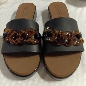 Yellowbox Women's Black Sandals Chain Accent 10 M Slip On Open Toe Casual